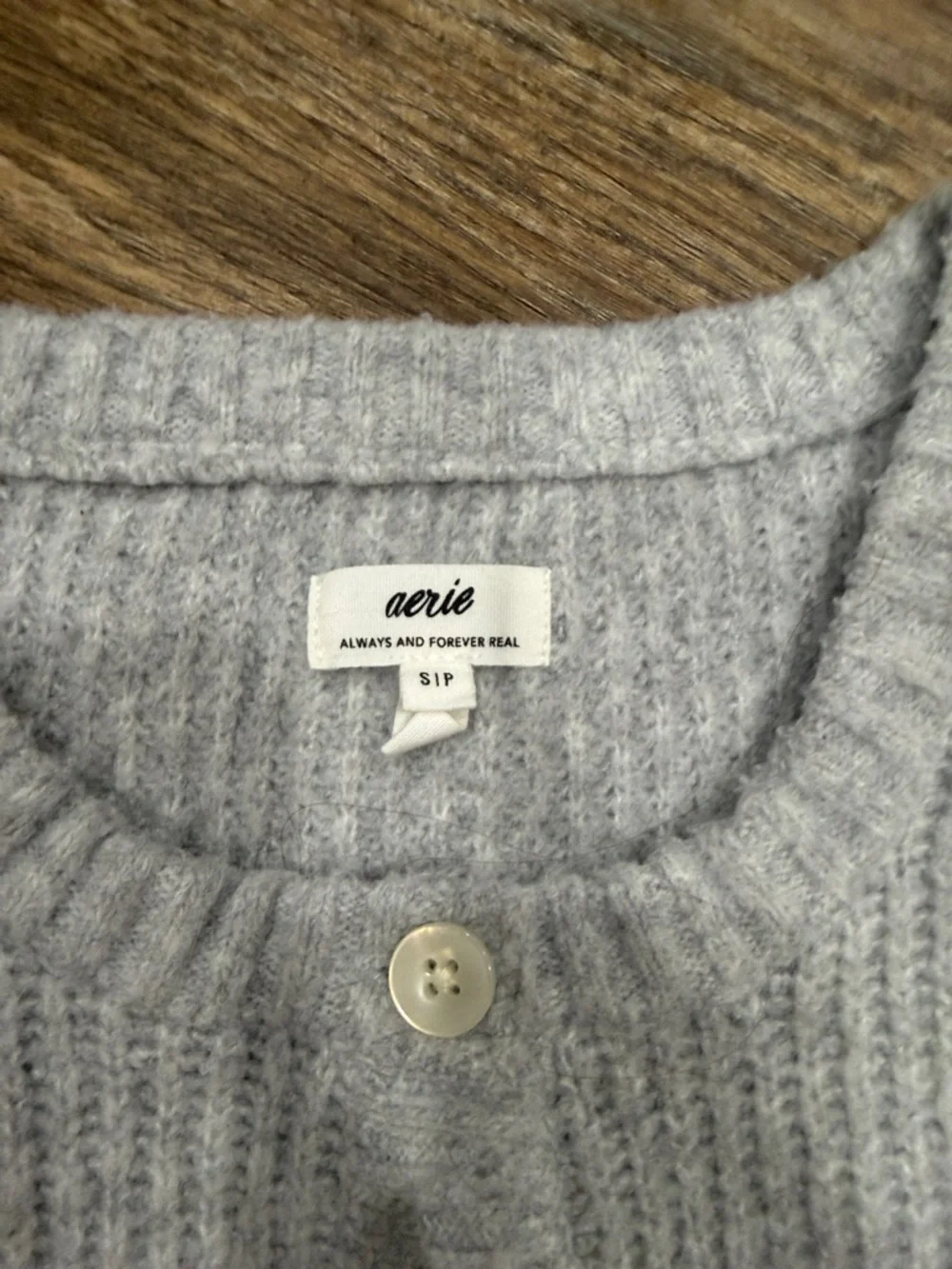aerie Heather Light Gray Ribbed Button-Up Cardigan - Picture 2 of 5